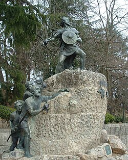 Viriato (179 – 139 BC), led a guerilla war against the Romans for eight years. He was beheaded by traitors from his ranks, who killed him in his sleep for a bribe.[162] The statue depicted is in Viseu.