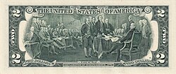 The reverse side of the United States two-dollar bill