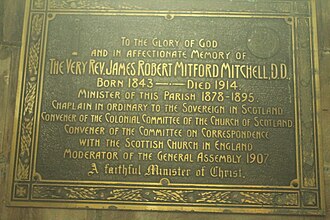 Plaque to Rev Mitford Mitchell, Kirk of St Nicholas, Aberdeen