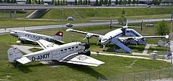 Historic aircraft on display at Munich Airport Visitors Park.