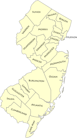 Map of New Jersey counties