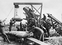 Loading a 15 in (380 mm) howitzer