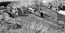 Brighton locomotive depot seen from above, 1954