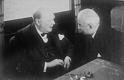 Winston Churchill and İsmet İnönü in conversation during a two-day secret conference in a train car at Adana, near the Turkish-Syrian border
