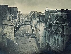 Barricades on rue Saint-Maur-Popincourt on 25 June 1848, during the June Days uprising. This is the first photograph of a barricade.