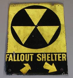 A sign pointing to an old fallout shelter in New York City