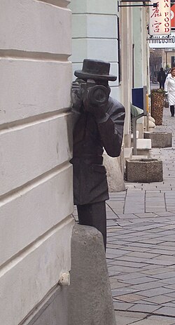 Paparazzi statue in Bratislava's Old Town