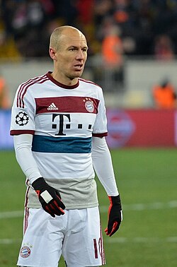 Robben playing against Shakhtar Donetsk in the Champions League in February 2015
