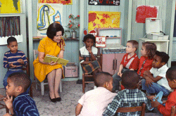 First Lady Lady Bird Johnson visits a Head Start class, 1966