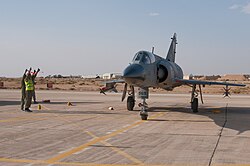 A PAF Mirage III competes in the Alert Scramble Competition during the 2010 Falcon Air Meet in Jordan.