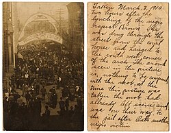 A postcard of the lynching of Allen Brooks in Downtown Dallas, 1910