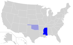 Modern geographic distribution of the Choctaw language