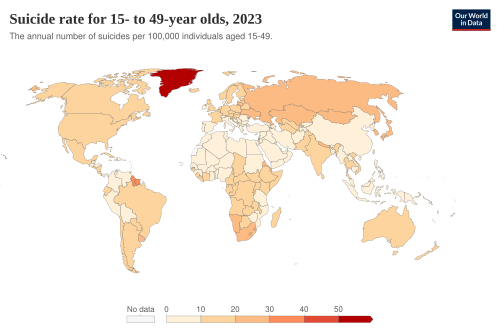 Suicide rate for 15 to 49 year olds