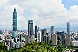 Clusters of skyscrapers in Xinyi Planning District, the centre of commerce and finance of Taipei, the capital of Taiwan
