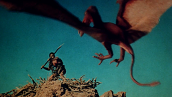 Scene from When Dinosaurs Ruled the Earth depicting an outsized Rhamphorhynchus