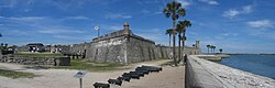 The design of Castillo de San Marcos reflects the colors and shapes of the Cross of Burgundy and the subsequent Flag of Florida.