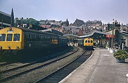 The station, photographed in the 1970s, with all four platforms still in use.