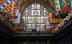 Banners of the senior Knights and Dames Grand Cross of the Order of the Bath in the Henry VII Lady Chapel in Westminster Abbey