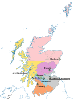 Map of Catholic dioceses in Scotland
