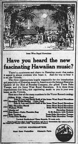 A 1916 advertisement for Hawaiian music records from Victor Records
