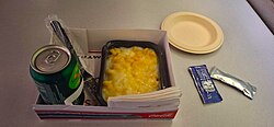 Macaroni and cheese served on board an Amtrak Cascades train