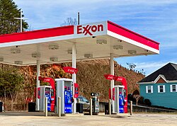 An Exxon-branded gas station in Hiawassee, Georgia