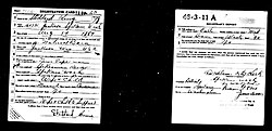 A World War I draft card. The lower left corner could be removed for men of African descent to help keep the military segregated.