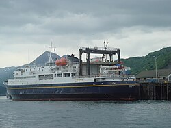 The MV Tustumena (named after Tustumena Glacier) is one of the state's many ferries, providing service to the Kenai Peninsula, Kodiak Island and the Aleutian Chain.