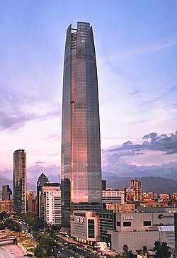 Gran Torre Costanera and Titanium La Portada (background) skyscrapers in Sanhattan