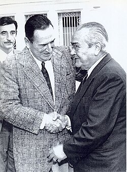 UCR leader Ricardo Balbín and Juan Perón, who again, in exile, became the central issue of the 1973 campaign.