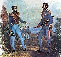 The Guayaquil Conference between the two Hispanic South American heroes of independence, San Martín and Bolívar