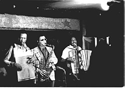 Chenier Brothers performing at Jay's Lounge and Cockpit, Cankton, Louisiana, Mardi Gras, 1975