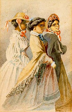 Bourgeois Louisiana Creole girls in fashionable dress, 1867