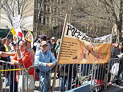 Supporters of the pope outside the United Nations in 2008 with a banner quoting Matthew 16