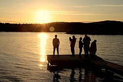 During summer in the polar regions, the sun can appear even at midnight. Photo of midnight sun in Inari, Finland.