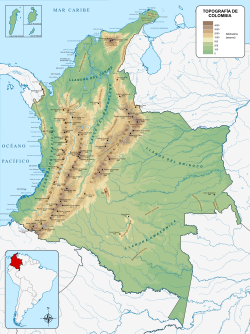 Topographic map of Colombia