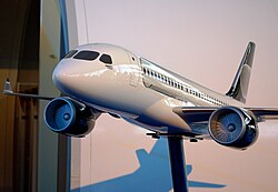 A mockup of the Airbus A220 (formerly the Bombardier CSeries), originally developed by Bombardier Aerospace