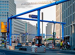 Blue pipes to remove groundwater in Berlin