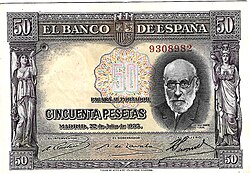 50 peseta banknote from 1935 – front side