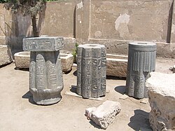 Papyraform columns with the names of Amenhotep III - XVIII dynasty, Merenptah - 19th dynasty and Sethnakht - 20th dynasty - New Kingdom Neithsabes