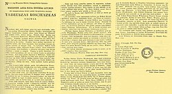 An example of a text in Old Lithuanian – a manifesto of the Vilnius Uprising of 1794 against the Russian Partition, originally issued and distributed in the Lithuanian capital of Vilnius in the spring of 1794.