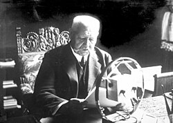 Hindenburg, aged 84, at a radio microphone in 1932 during the election campaign in which he defeated Hitler.