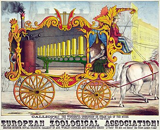 "Calliope, the wonderful operonicon or steam car of the muses" – advertising poster, 1874