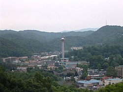 Photograph of Gatlinburg with the Great Smoky Mountains in the background