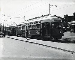 PCC streetcars at Cleveland Circle in 1951