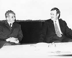Ceaușescu with Hafez al-Assad during a 1974 state visit to Syria, which was ruled by the Assad family from 1970 to 2024