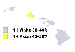Map of counties in Hawaii by racial and ethnic plurality, per the 2020 U.S. census