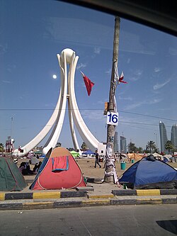 Protesters at the Pearl Roundabout just before it was demolished