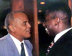 Belafonte (left) with activist and opera star Stacey Robinson in 1988