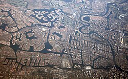 Aerial view of the man-made canals of the Gold Coast, Queensland, Australia